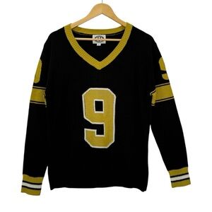 Varsity Raggs All American Black Gold Number 9 Knit Sweater Size M Retro Sports